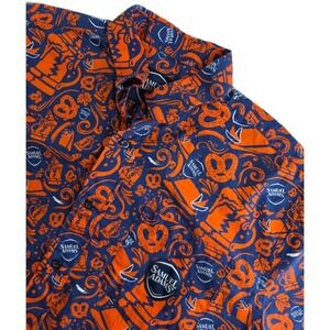 Samuel Adams Tropical Print Short Sleeve Button Down Shirt M Orange And Blue